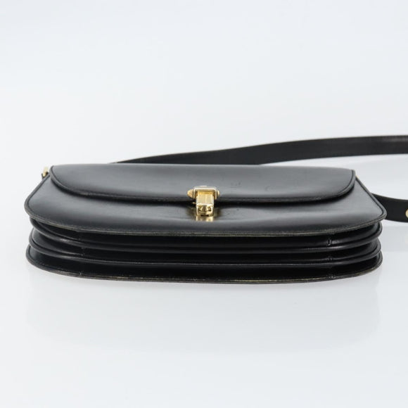 BALLY Shoulder Bag Leather Black Gold Auth BA4809