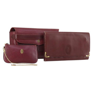CARTIER Must Line Clutch Bag Leather 2Set Bordeaux Auth BA4811