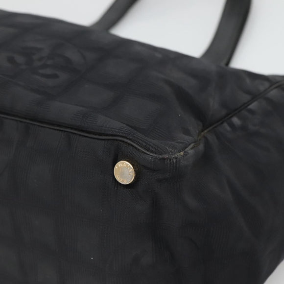 CHANEL New Travel line Tote Bag Nylon Gold Black CC Auth BA4821