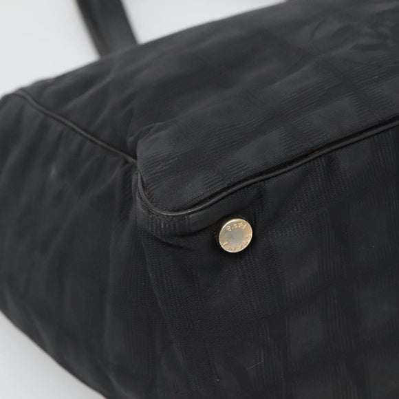 CHANEL New Travel line Tote Bag Nylon Gold Black CC Auth BA4821