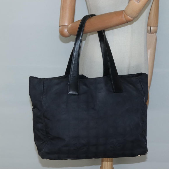 CHANEL New Travel line Tote Bag Nylon Gold Black CC Auth BA4821