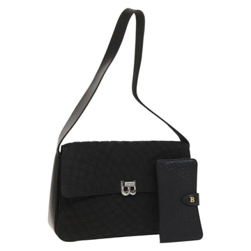 BALLY Quilted Shoulder Bag Leather 2Set Black Auth BA4826