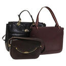 BALLY Shoulder Bag Leather 3Set Bordeaux Black Auth BA4827-1