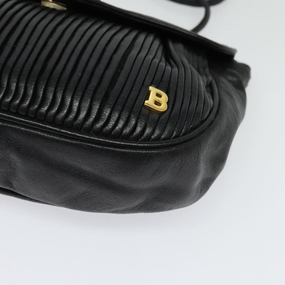 BALLY Shoulder Bag Leather Black Gold Auth BA4829