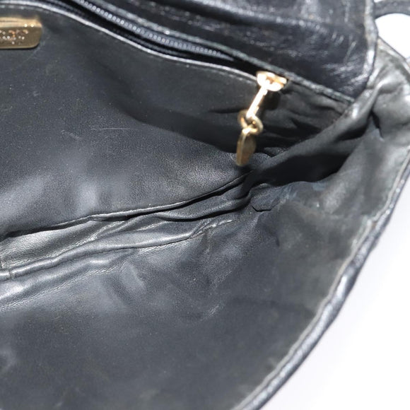 BALLY Shoulder Bag Leather Black Gold Auth BA4829