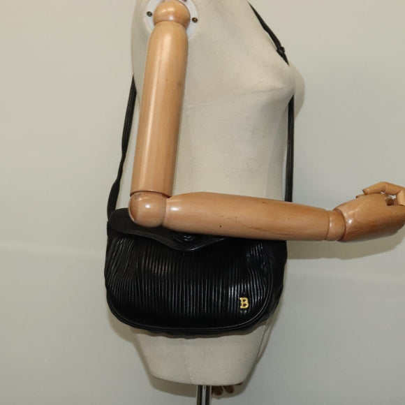 BALLY Shoulder Bag Leather Black Gold Auth BA4829
