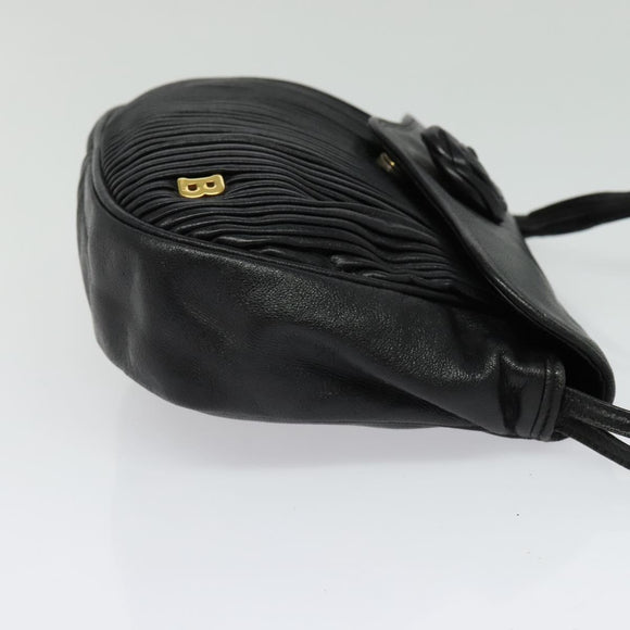 BALLY Shoulder Bag Leather Black Gold Auth BA4829