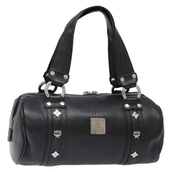 MCM Hand Bag Leather Black Silver Auth BA4835