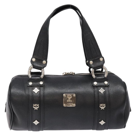 MCM Hand Bag Leather Black Silver Auth BA4835