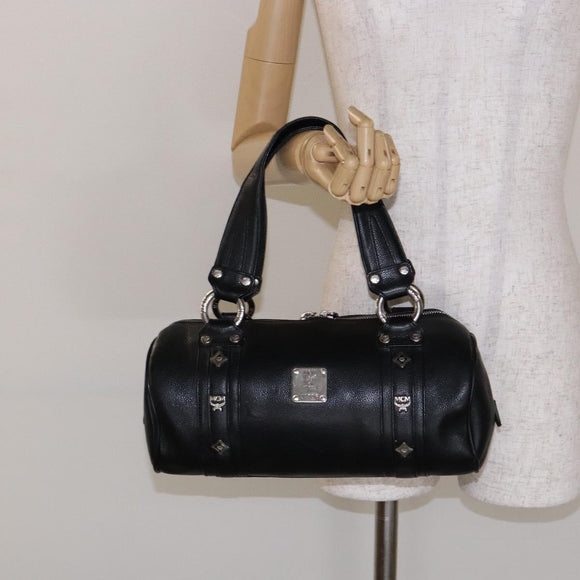 MCM Hand Bag Leather Black Silver Auth BA4835