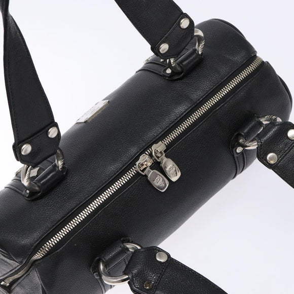 MCM Hand Bag Leather Black Silver Auth BA4835