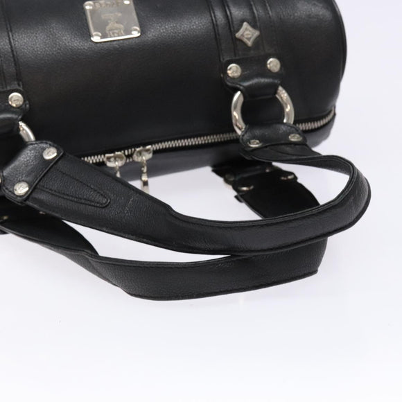 MCM Hand Bag Leather Black Silver Auth BA4835