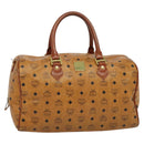 MCM Logogram Vicetos Boston Bag PVC Leather Brown Gold Auth BA4836-1