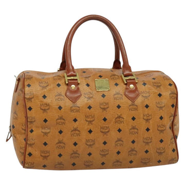 MCM Logogram Vicetos Boston Bag PVC Leather Brown Gold Auth BA4836