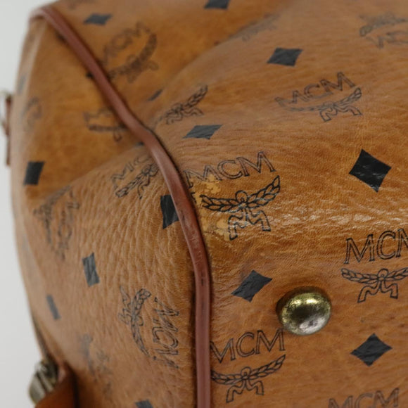 MCM Logogram Vicetos Boston Bag PVC Leather Brown Gold Auth BA4836