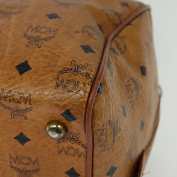 MCM Logogram Vicetos Boston Bag PVC Leather Brown Gold Auth BA4836