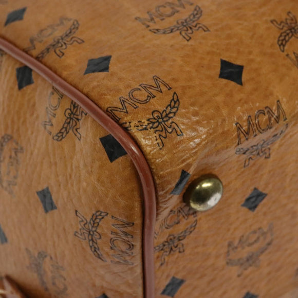 MCM Logogram Vicetos Boston Bag PVC Leather Brown Gold Auth BA4836