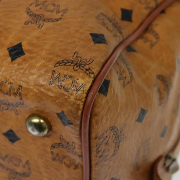 MCM Logogram Vicetos Boston Bag PVC Leather Brown Gold Auth BA4836