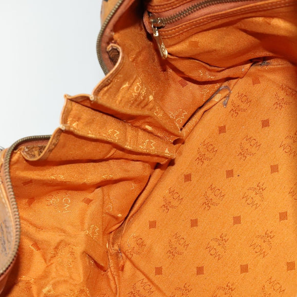 MCM Logogram Vicetos Boston Bag PVC Leather Brown Gold Auth BA4836