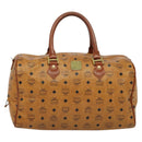 MCM Logogram Vicetos Boston Bag PVC Leather Brown Gold Auth BA4836-2