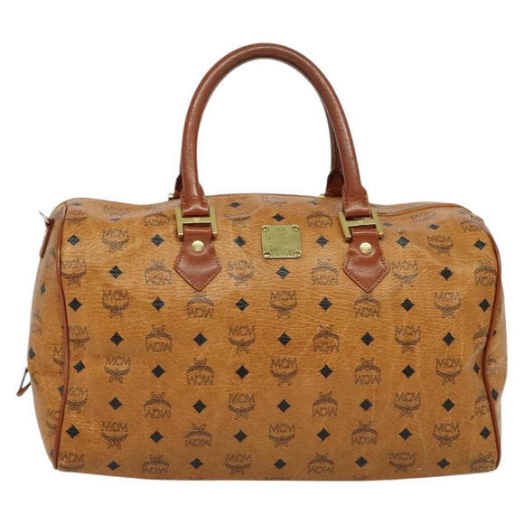 MCM Logogram Vicetos Boston Bag PVC Leather Brown Gold Auth BA4836