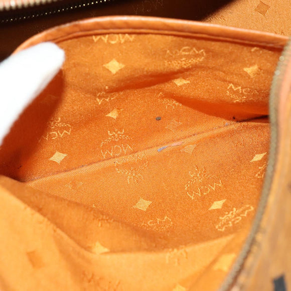 MCM Logogram Vicetos Boston Bag PVC Leather Brown Gold Auth BA4836