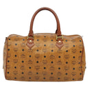 MCM Logogram Vicetos Boston Bag PVC Leather Brown Gold Auth BA4836-3