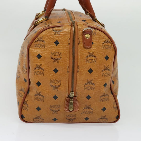 MCM Logogram Vicetos Boston Bag PVC Leather Brown Gold Auth BA4836