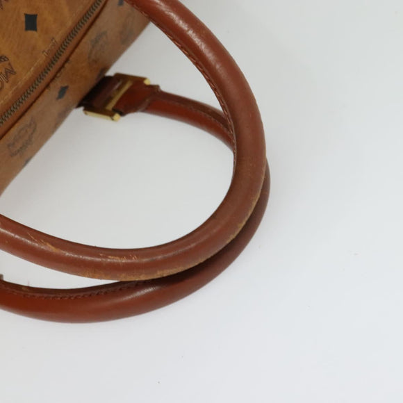 MCM Logogram Vicetos Boston Bag PVC Leather Brown Gold Auth BA4836