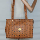 MCM Logogram Vicetos Shoulder Bag PVC Leather Brown Gold Auth BA4838-20
