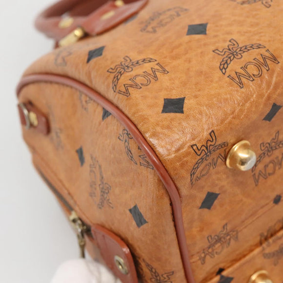 MCM Logogram Vicetos Boston Bag PVC Leather Brown Gold Auth BA4839