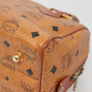 MCM Logogram Vicetos Boston Bag PVC Leather Brown Gold Auth BA4839-15