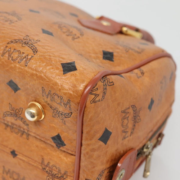 MCM Logogram Vicetos Boston Bag PVC Leather Brown Gold Auth BA4839