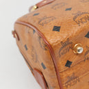MCM Logogram Vicetos Boston Bag PVC Leather Brown Gold Auth BA4839-16