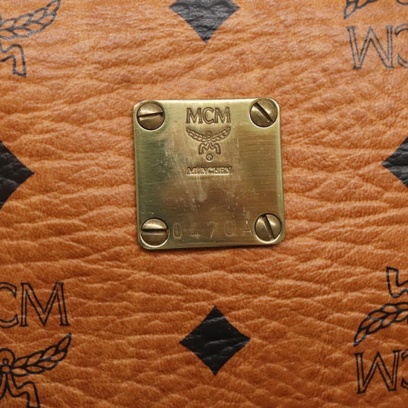 MCM Logogram Vicetos Boston Bag PVC Leather Brown Gold Auth BA4839