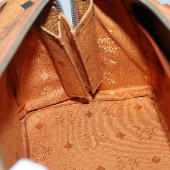 MCM Logogram Vicetos Boston Bag PVC Leather Brown Gold Auth BA4839