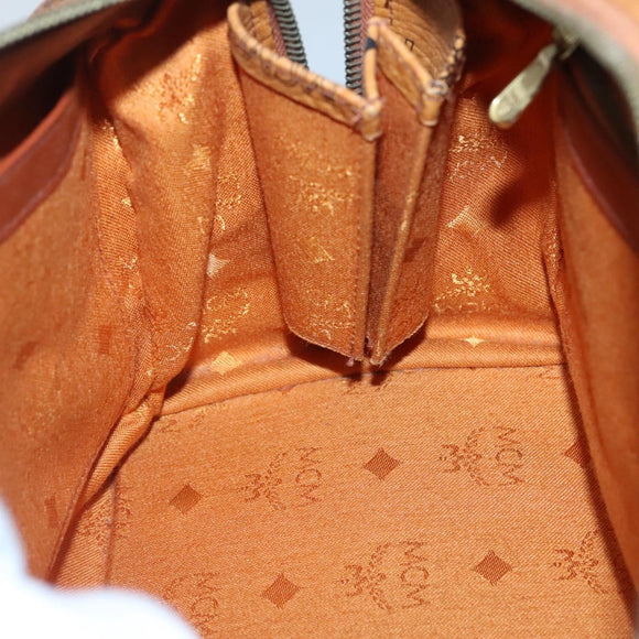 MCM Logogram Vicetos Boston Bag PVC Leather Brown Gold Auth BA4839