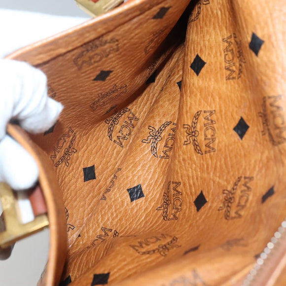 MCM Logogram Vicetos Boston Bag PVC Leather Brown Gold Auth BA4839