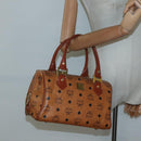 MCM Logogram Vicetos Boston Bag PVC Leather Brown Gold Auth BA4839-21