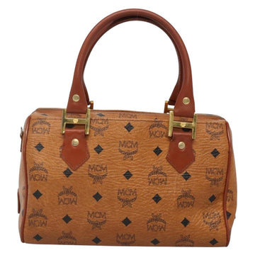 MCM Logogram Vicetos Boston Bag PVC Leather Brown Gold Auth BA4839 - 0