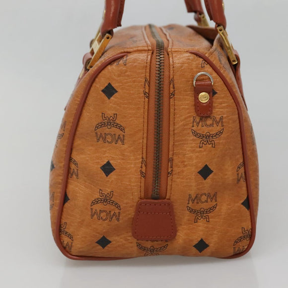 MCM Logogram Vicetos Boston Bag PVC Leather Brown Gold Auth BA4839