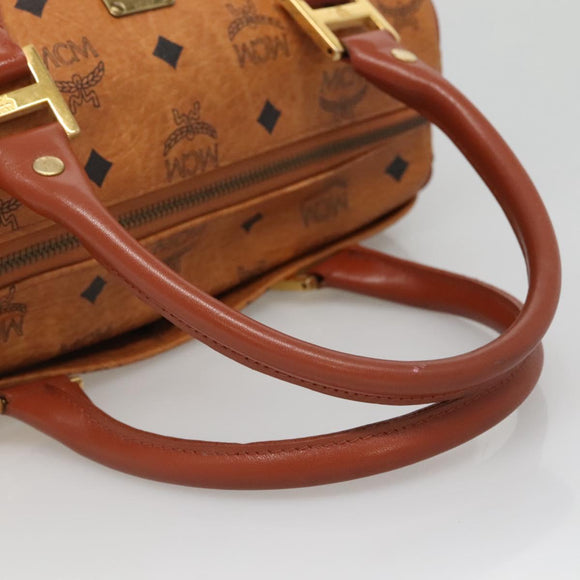 MCM Logogram Vicetos Boston Bag PVC Leather Brown Gold Auth BA4839