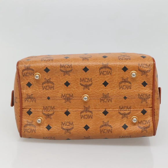 MCM Logogram Vicetos Boston Bag PVC Leather Brown Gold Auth BA4839