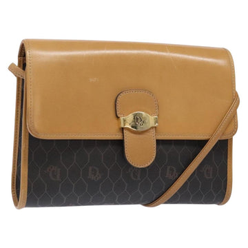 Christian Dior Honeycomb Canvas Shoulder Bag PVC Black Gold Auth BA4862