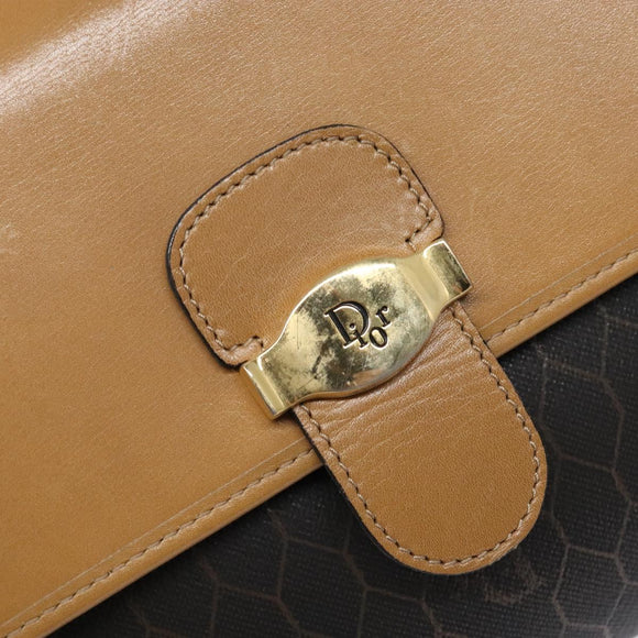 Christian Dior Honeycomb Canvas Shoulder Bag PVC Black Gold Auth BA4862