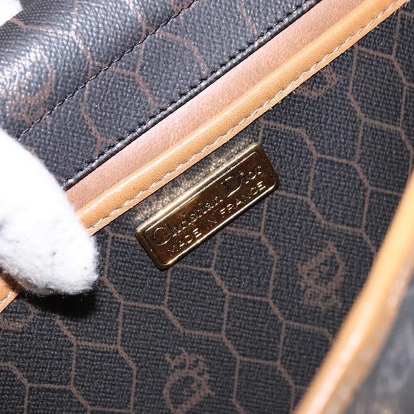 Christian Dior Honeycomb Canvas Shoulder Bag PVC Black Gold Auth BA4862