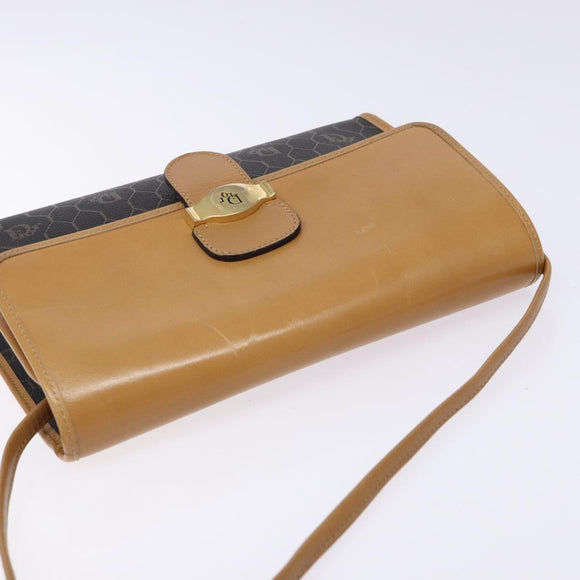 Christian Dior Honeycomb Canvas Shoulder Bag PVC Black Gold Auth BA4862