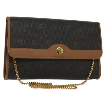 Christian Dior Honeycomb Canvas Chain Shoulder Bag PVC Black Gold Auth BA4863