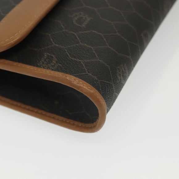 Christian Dior Honeycomb Canvas Chain Shoulder Bag PVC Black Gold Auth BA4863