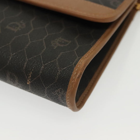 Christian Dior Honeycomb Canvas Chain Shoulder Bag PVC Black Gold Auth BA4863